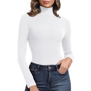 Women's Ribbed Turtleneck Fitted Long Sleeve Shirts Basic Thermal Layering Tops